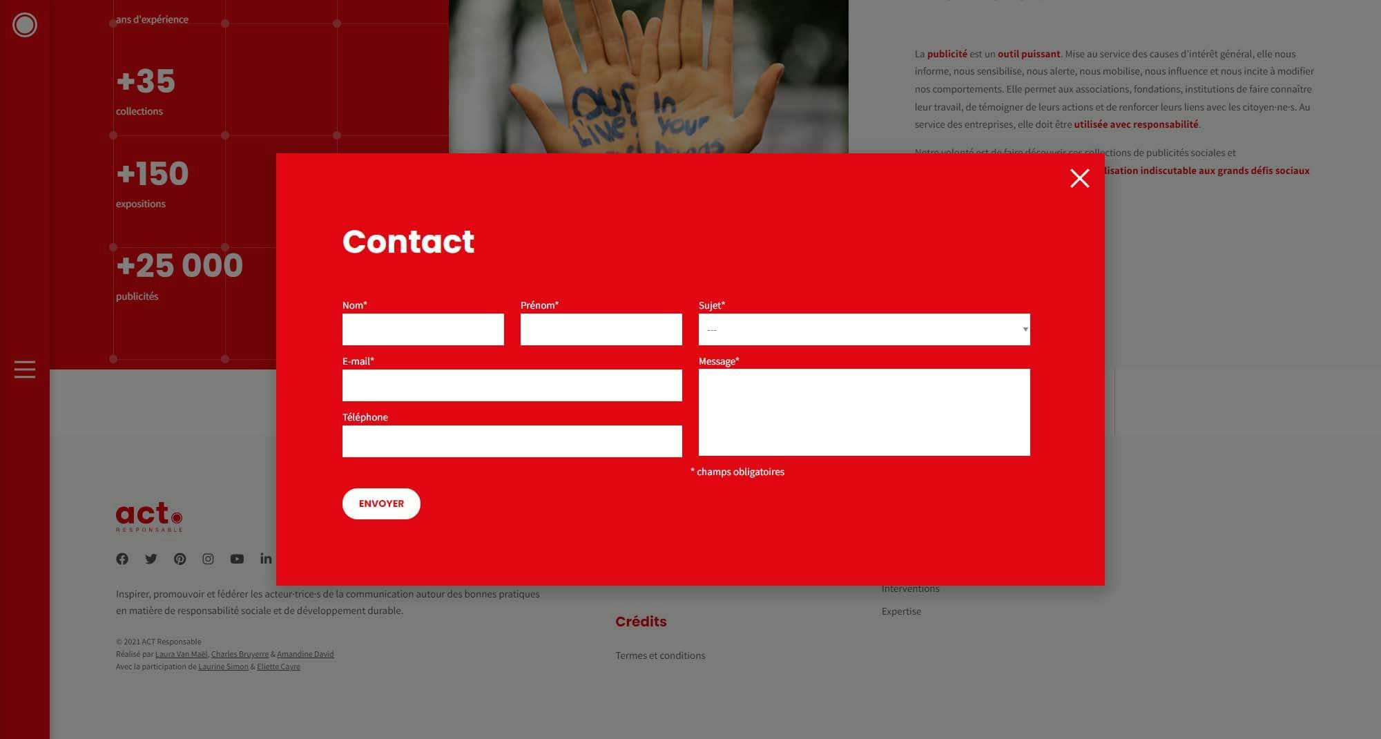 Capture d'écran du site web (Bloc Contact)